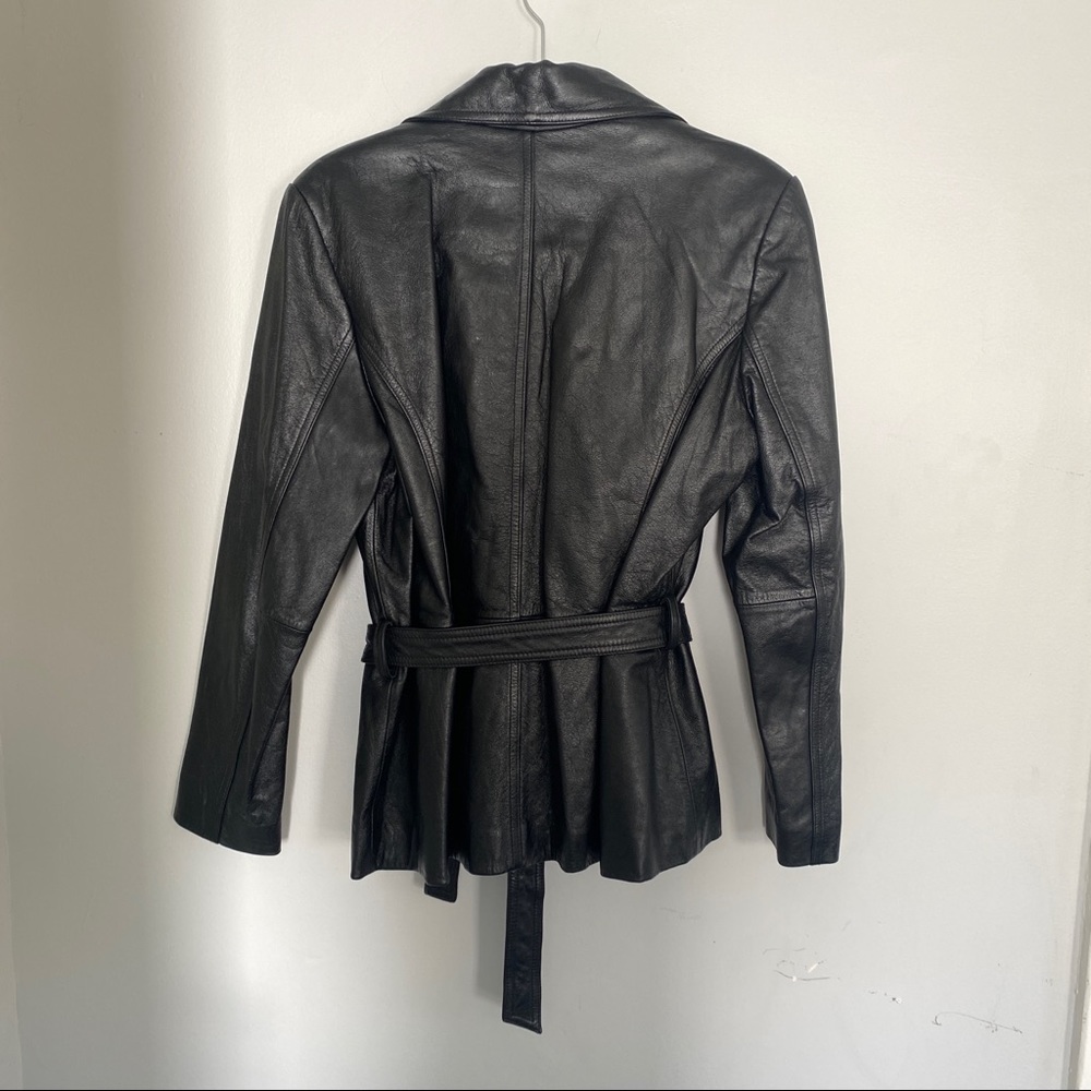 Vintage Leather Blazer Jacket Belted Removable Insulation Black size Medium - Picture 6 of 12